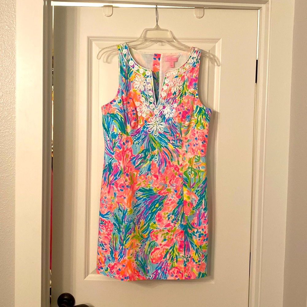Lilly Pulitzer sheath dress with beautiful embroidered neckline.